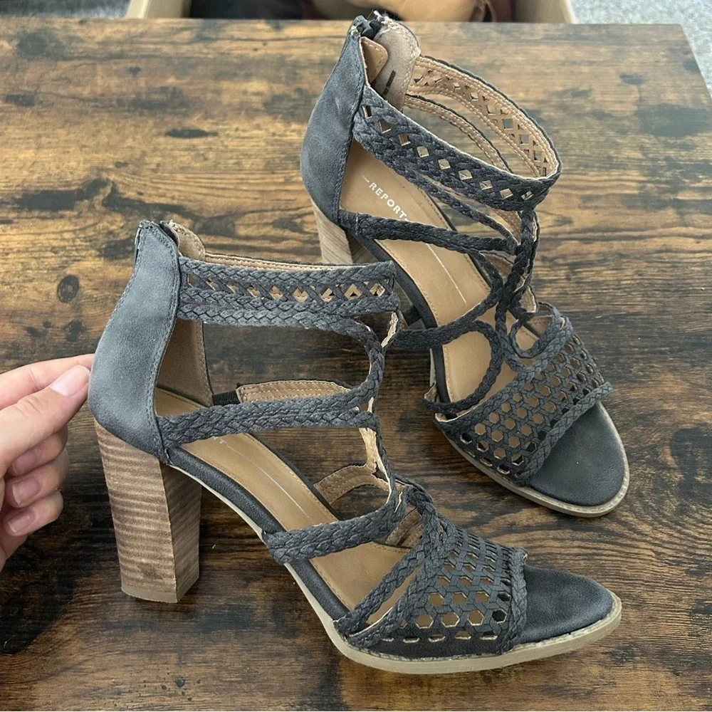Report Reeve Pumps Dark Gray Strappy Heels Formal Casual Neutral 10